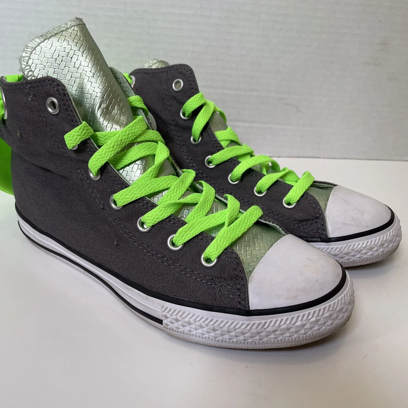 Sneakers alte Converse Chuck Taylor All Star giovani 4 grigio verde fluo scarpe