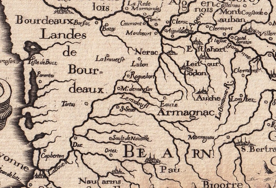 Carte Géographique XVIIe Guyenne Gironde Landes Gascogne Christophe Tassin 1634 - Photo 3/4
