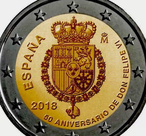 España 🙂 Moneda 2 Euros 2018 Conmemorativa Cumpleaños Filipe VI nueva UNC de Roll - Imagen 2 de 3