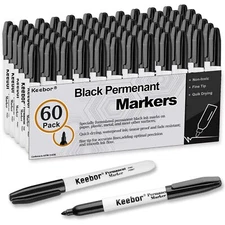 Black Permanent Markers Fine Tip 60 Pack Quick Drying & Fade Resistant Perman...