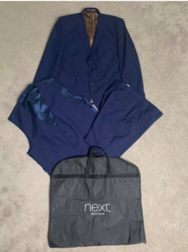 Next Blauer Skinny Fit 3 Teiler Anzug Sakko & Weste 46R Hose 36R