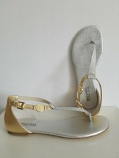 Michael KORS BRIDGET GOLD SILVER LIZARD MK GOLD LOGO THONG SANDALS I LOVE SHOES