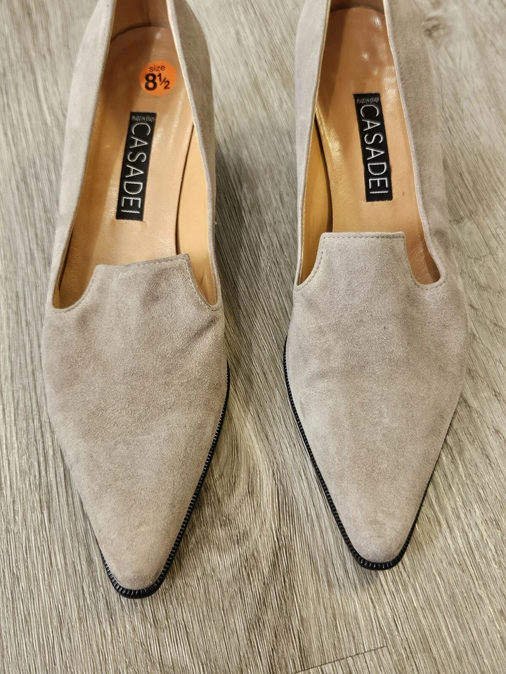 Mocasines de colección Casadei beige topo gamuza cuero punta tacón 8,5 AA Foto 4 de 4