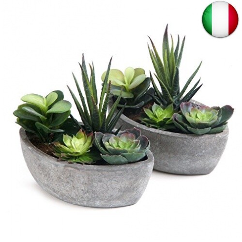 ComSaf Pianta Artificiale Vaso Piante Grasse Verde Scuro Set di 2, Piante Finte