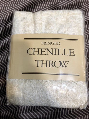 Chenille Throw - Beige Color - 40" X 70" With Fringe New - Picture 5 of 5