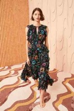 NWT ULLA JOHNSON Adrienne Dress Black Iris Metallic Floral Print sz 2 GOOP