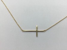 Sterling Silver Sideway Cross Pendant Necklace Gold Plated For Women 16" 1'' 1''