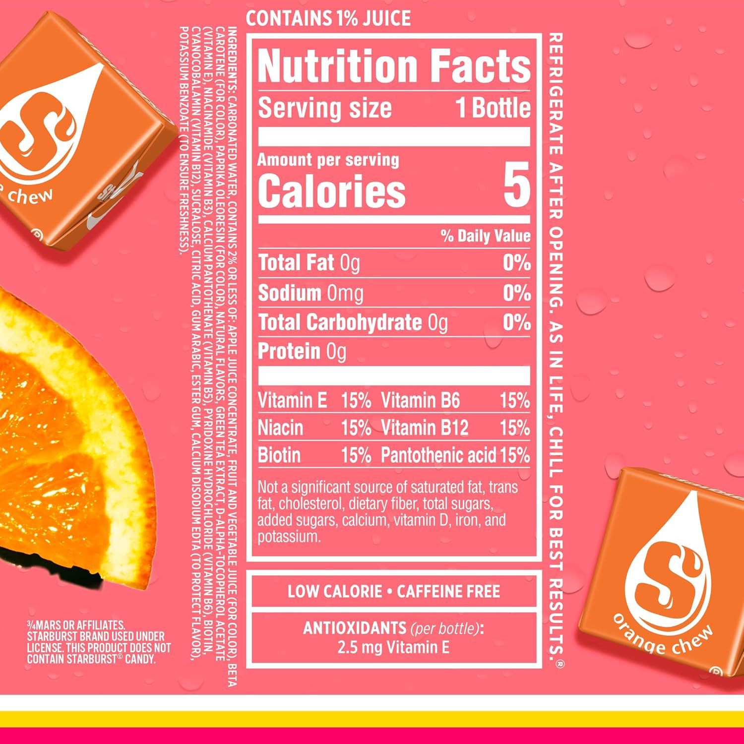 Sparkling Ice STARBURST Orange, Zero Sugar Flavored Sparkling Water