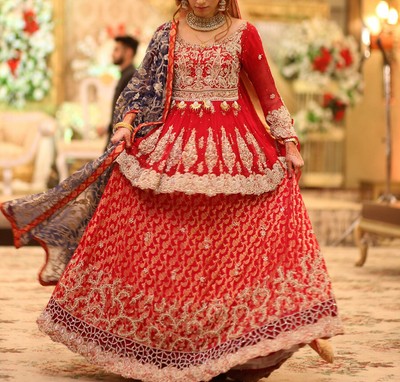red and gold indian wedding dress