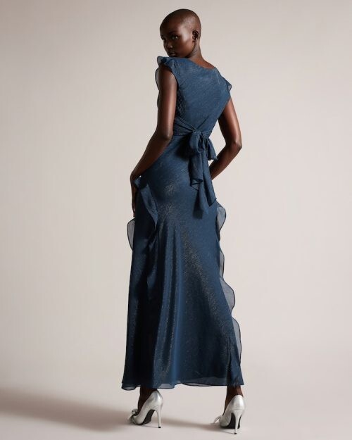Ted Baker Womens Blue Laurae Bias Cut Ruffle Detail Maxi Dress Sz