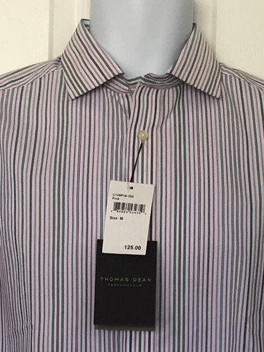THOMAS DEAN Performance NWT Pink Gray Red White Striped Cotton Poly Spandex M - Picture 2 of 8