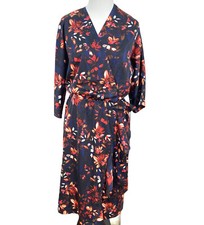 Maggy London NWOT Women's Blue Dark Floral Print 3/4 Sleeve Faux-Wrap Dress 4