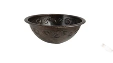 17" Round Copper Bathroom Sink - Floral by SoLuna Dark Smoke Rolled Rim