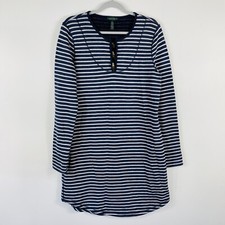 Ralph Lauren Jeans Co. Size Large Striped Long Sleeve Knit Dress Navy Blue Gray