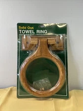 Vintage Solid Oak Wood Bathroom Towel Holder Ring Brown Wall Mount