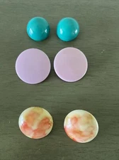 Vintage Clip On Earrings - Plastic, Metal ~ Various Sizes ~ 3 Pairs