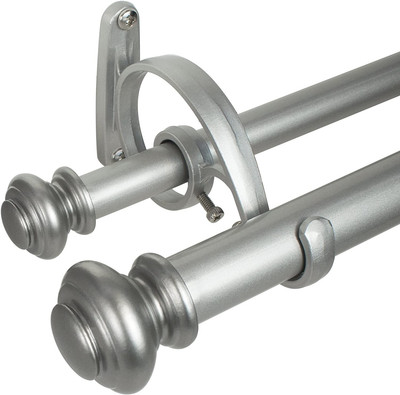Urn Telescoping Double Drapery Rod Set, 72-144'', Antique Silver