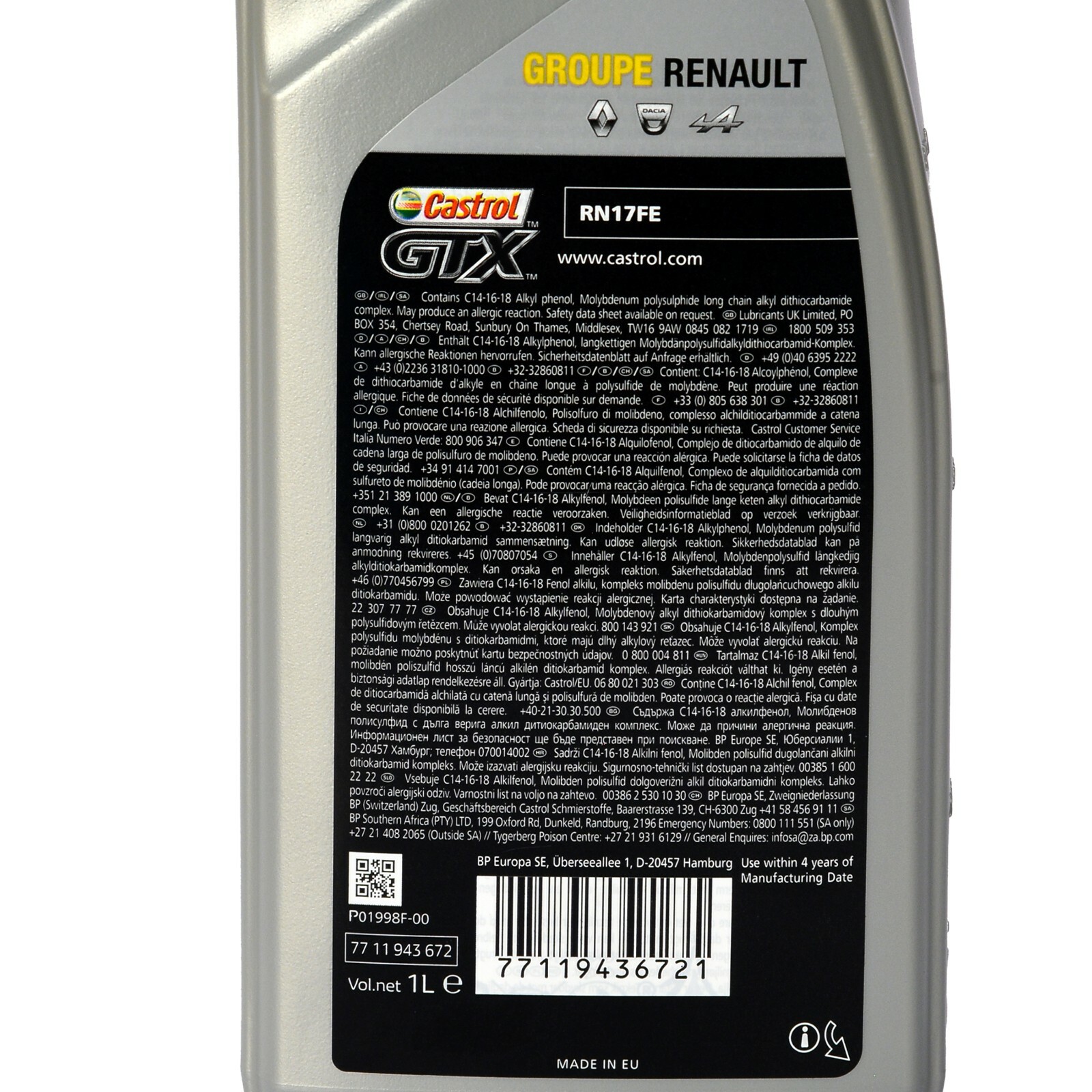 Olio motore 0W20 auto benzina diesel Castrol GTX 0W-20 RN17FE - 1lt | eBay