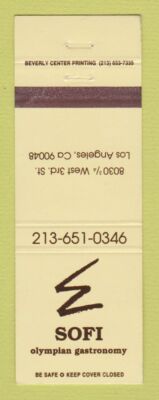 Matchbook Cover - Sofi Olympian Gastronomy Restaurant Los Angeles CA