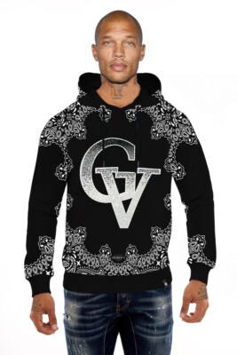 GEORGE V PARIS  HOODIE BLACK WITH WHITE  RHINESTONES FRONT AND BACK