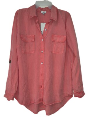 NWT Splendid Women's Pink Button Down Roll Tab Sleeve Pink Size M $140 K190