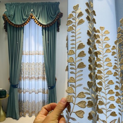 Noble romantic velvet blue cloth blackout curtain tulle valance drape C2086