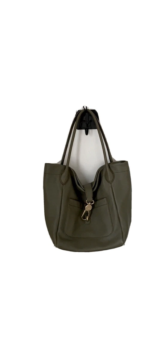 Dooney Bourke Belvedere Logo Lock Tote Green Pebbled Leather