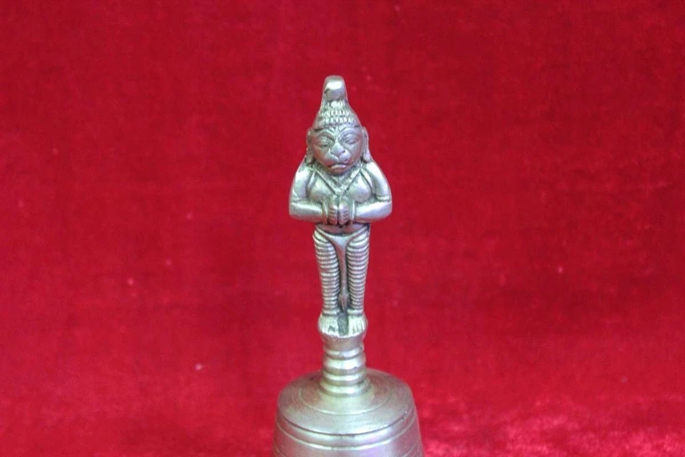 Campana de mano de latón Hanuman antigua antigua rara coleccionable Foto 2 de 4