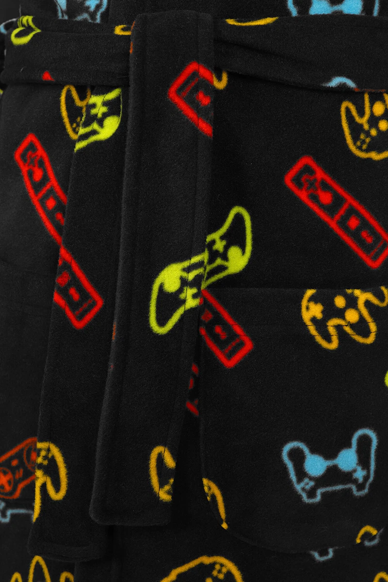 Gar ons Noir Fluo Joueur Manette Peignoir Robe de Chambre Polaire 7 16 Ans