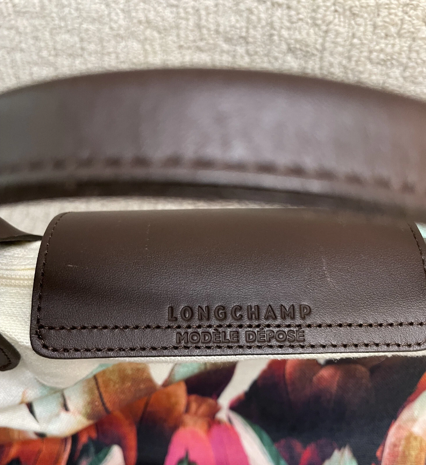 Borsa a mano Longchamp Le Pliage grande stampa piuma tela tote bag Ltd Ed rosso blu