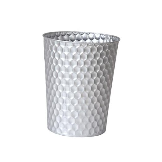 Small Metal Trash Can Wastebasket, Decorative Honeycomb Garbage Can Silver