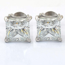 RARE 6 Ct Princess Cut Diamond Solitaire Studs - Great Shine  Bling-VIDEO