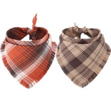 Fall Dog Bandana Autumn Thanksgiving Plaid Reversible Triangle Bibs Scarf Acc...