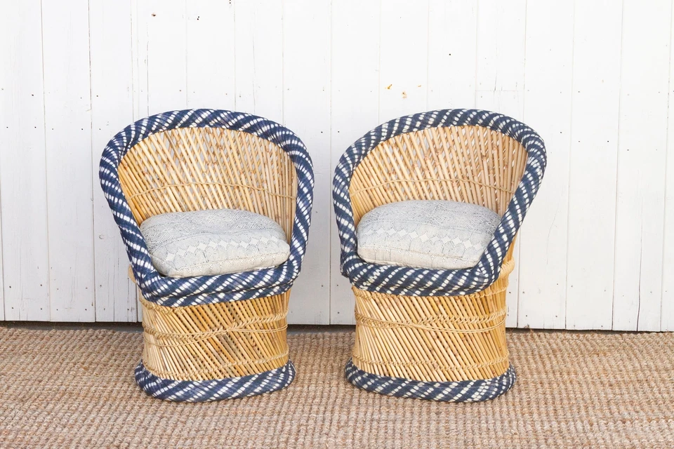 Pair of Blue & White Bamboo Chairs - Image 2 of 4