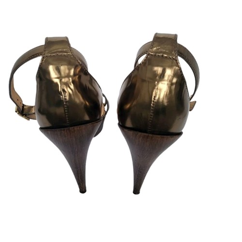 LANVIN Strappy Metallic Leather Ankle Strap Platform Wooden Heel Pumps Size 9.5 - Picture 6 of 9