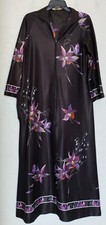 Vintage 70/80s Muumuu Robe Size Medium Large Housecoat Long Floral Maxi Black