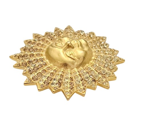 Karl Lagerfeld Vintage Sun Face Brooch Rhinestone Pin Pendant, Signed E892 - Picture 7 of 11