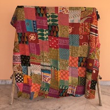 Vintage Patchwork Kantha Quilt Reversible Bedspread Twin Cotton Coverlet