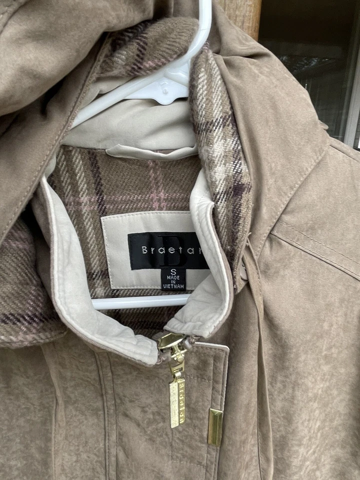 Chaqueta Abrigo Capucha Para Mujer BRAETAN Imitación Gamuza Cuero/Piel TAN S Foto 3 de 4