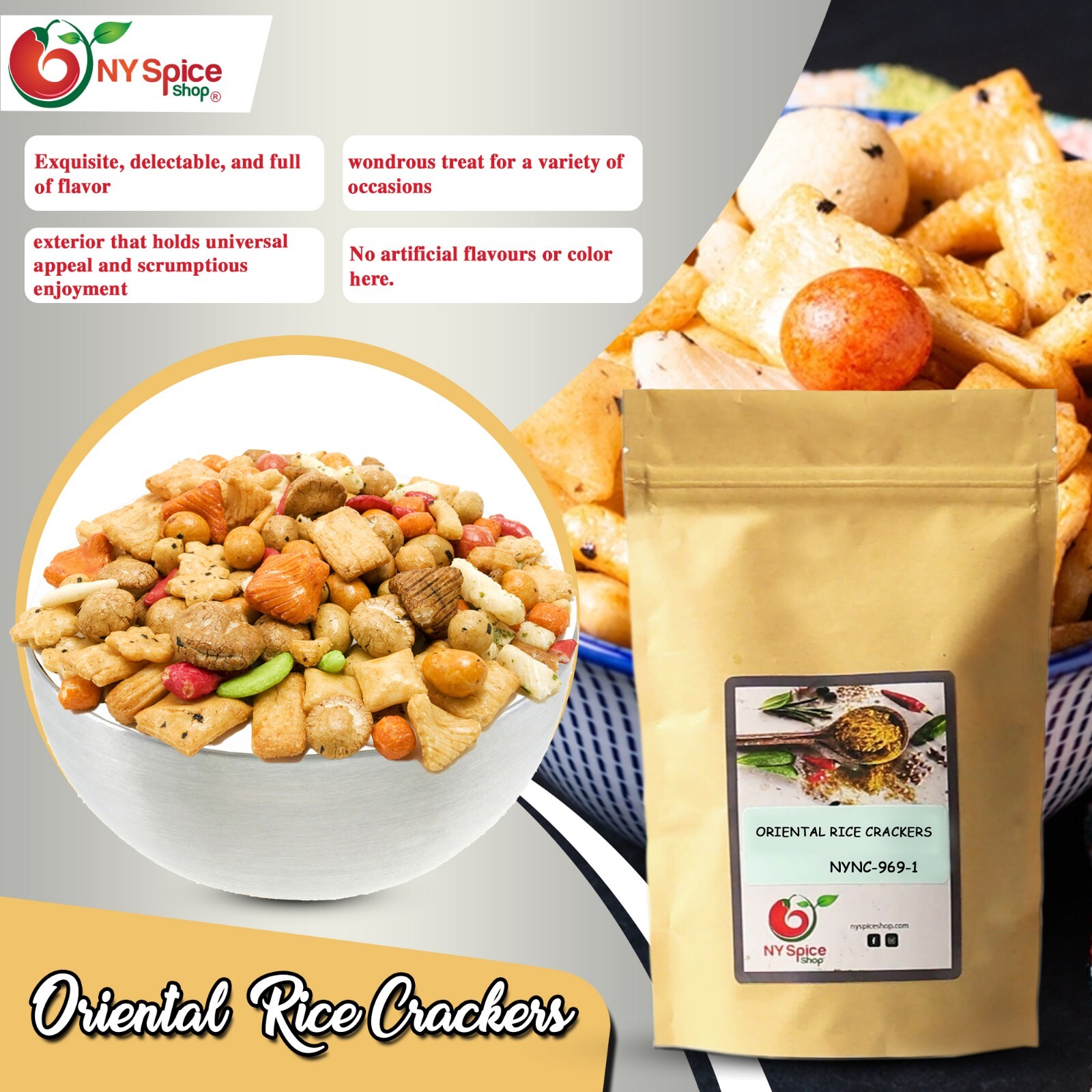 Oriental Rice Crackers Premium Snacks Item Weight 8oz-5lb