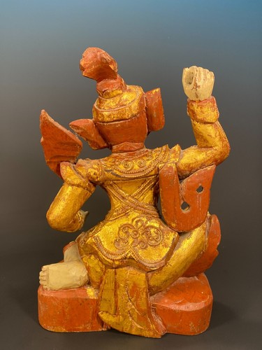 Fine Rare Burma Burmese Carved Gilt Wood Figure Fierce Rakshasa ca. 19th century - Picture 14 of 23
