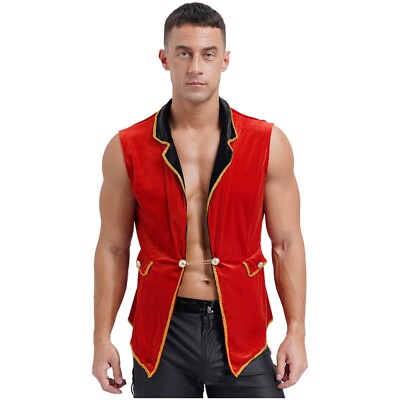 Herren Tailcoat Showman Kostüm Ärmellos Jacket Party Circus Ringmaster Tops