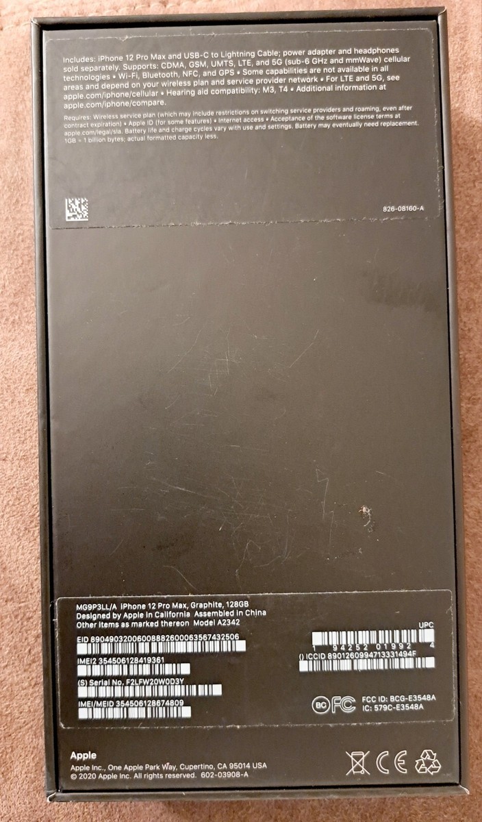 Apple iPhone 12 Pro Max Original Box 128GB Graphite BOX ONLY