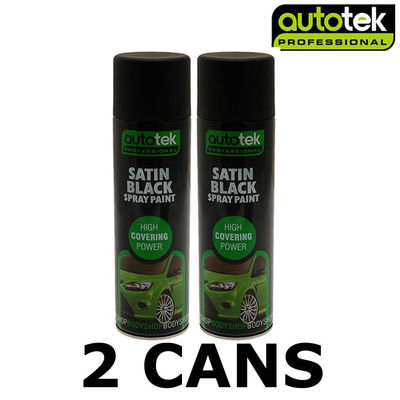 2x AUTOTEK Professional Satin Black 500ml Spray Paint High Coverage
