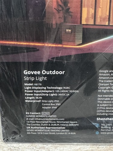 Govee Outdoor Strip Light H6176 - RGBIC, Wi-Fi Smart App Control, 98.4ft - Picture 2 of 2