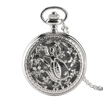 Prinzessin Meerjungfrau Silber Halskette Hohl Quarz Taschenuhr Kind Mädchen Geschenk