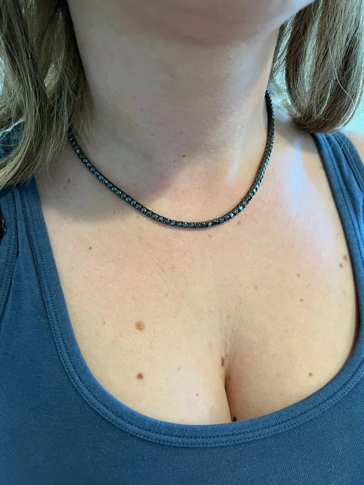 20ct Round Lab Created Diamond Women 3mm Tennis Necklace 14K Black Gold Plated - Image 3 of 4