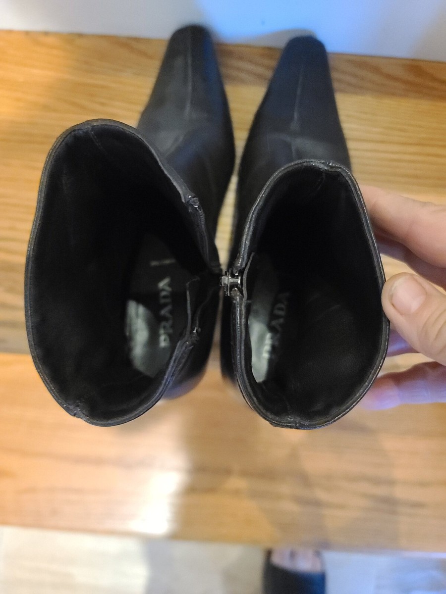 Size 37/7 Elegant Prada Black Ankle Boots with Kitten Heel | eBay