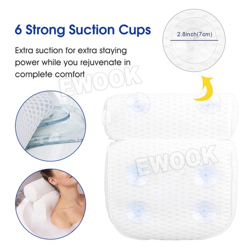 3D Mesh Bath Pillow Spa Breathable Bathtub Cushion Neck Back Support Tub Suction - Picture 5 of 12