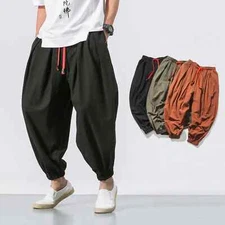 Men Loose Harem Pants Chinese Linen Overweight Sweatpants High Quality Casual.